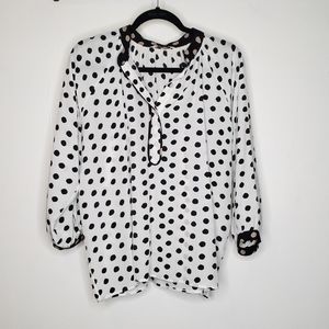 TUCKER SILK POLKA DOT CONTRAST TOP BLACK WHITE